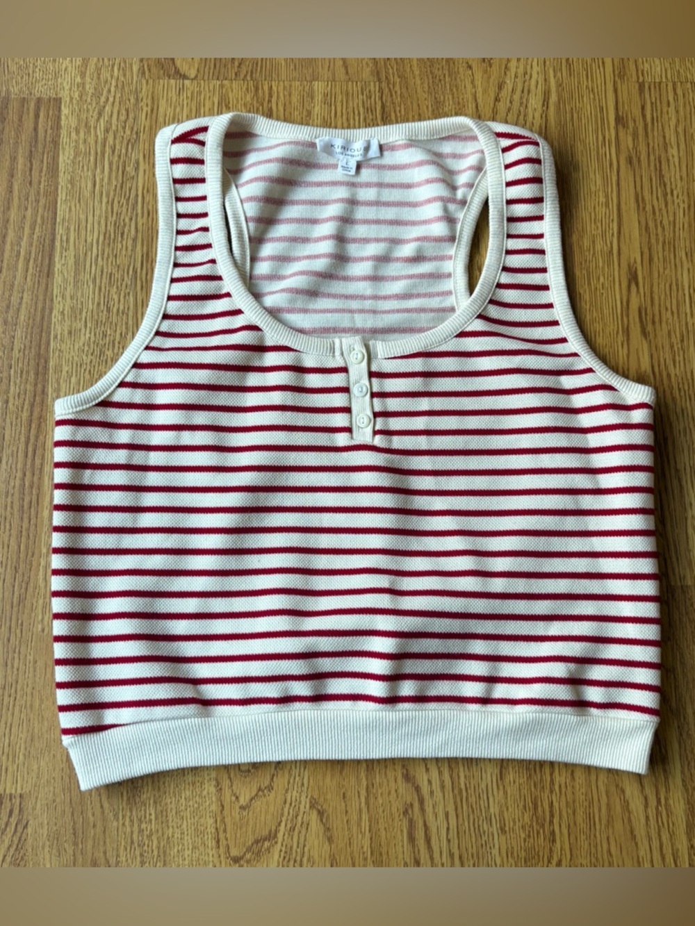 Kirious red white stripe crop tank top racerback cotton blend stretch america L
